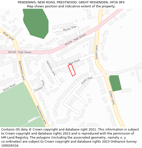PENDENNIS, NEW ROAD, PRESTWOOD, GREAT MISSENDEN, HP16 0PX: Location map and indicative extent of plot