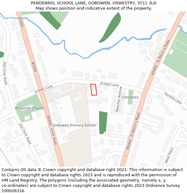 PENDENNIS, SCHOOL LANE, GOBOWEN, OSWESTRY, SY11 3LD: Location map and indicative extent of plot