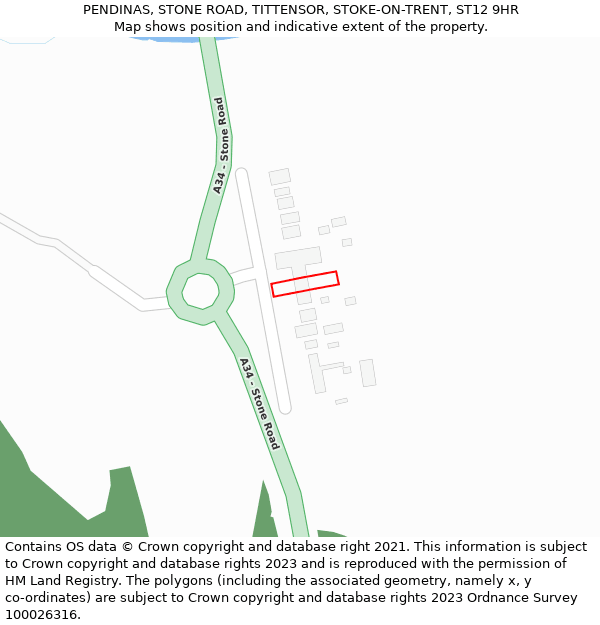 PENDINAS, STONE ROAD, TITTENSOR, STOKE-ON-TRENT, ST12 9HR: Location map and indicative extent of plot