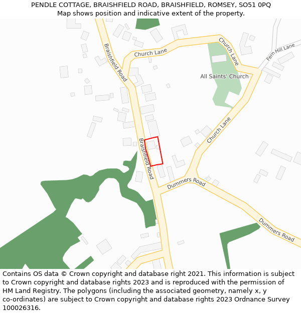 PENDLE COTTAGE, BRAISHFIELD ROAD, BRAISHFIELD, ROMSEY, SO51 0PQ: Location map and indicative extent of plot