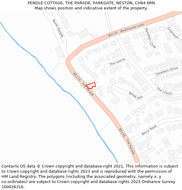 PENDLE COTTAGE, THE PARADE, PARKGATE, NESTON, CH64 6RN: Location map and indicative extent of plot