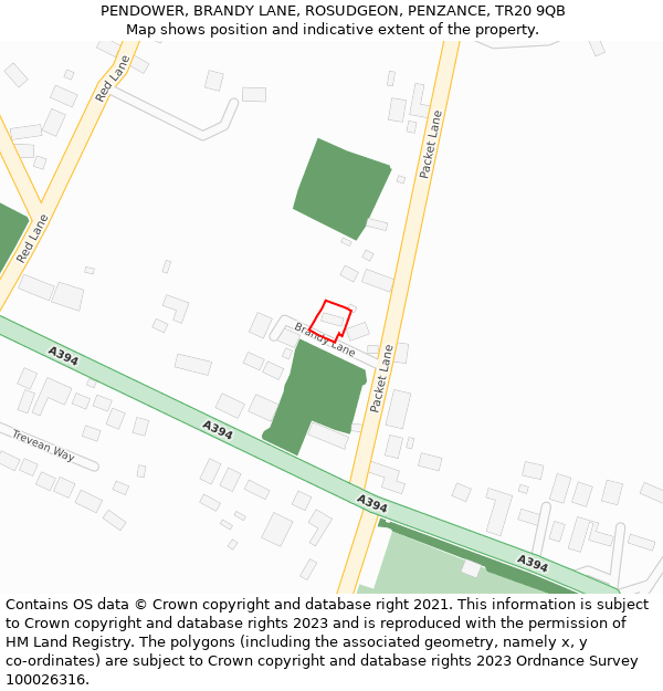 PENDOWER, BRANDY LANE, ROSUDGEON, PENZANCE, TR20 9QB: Location map and indicative extent of plot