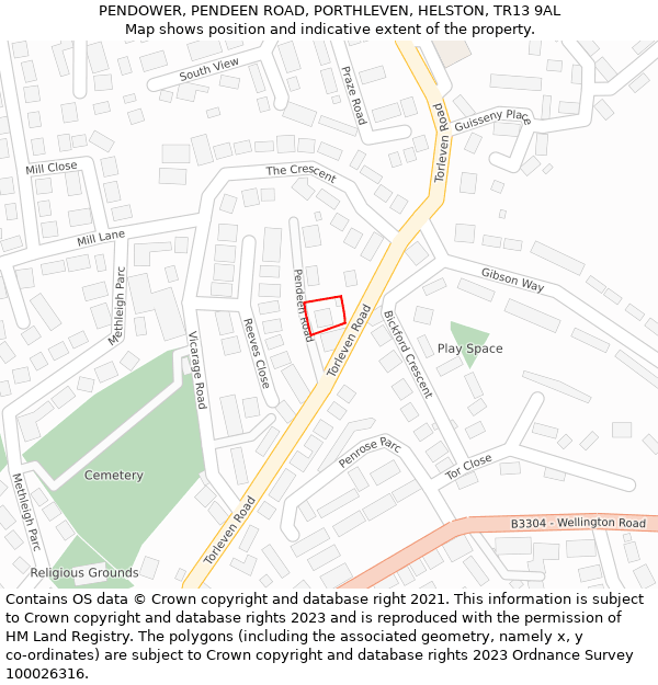 PENDOWER, PENDEEN ROAD, PORTHLEVEN, HELSTON, TR13 9AL: Location map and indicative extent of plot