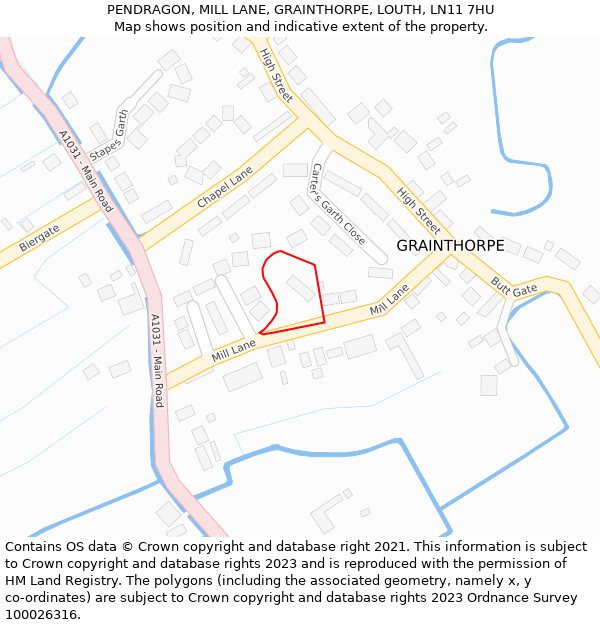 PENDRAGON, MILL LANE, GRAINTHORPE, LOUTH, LN11 7HU: Location map and indicative extent of plot