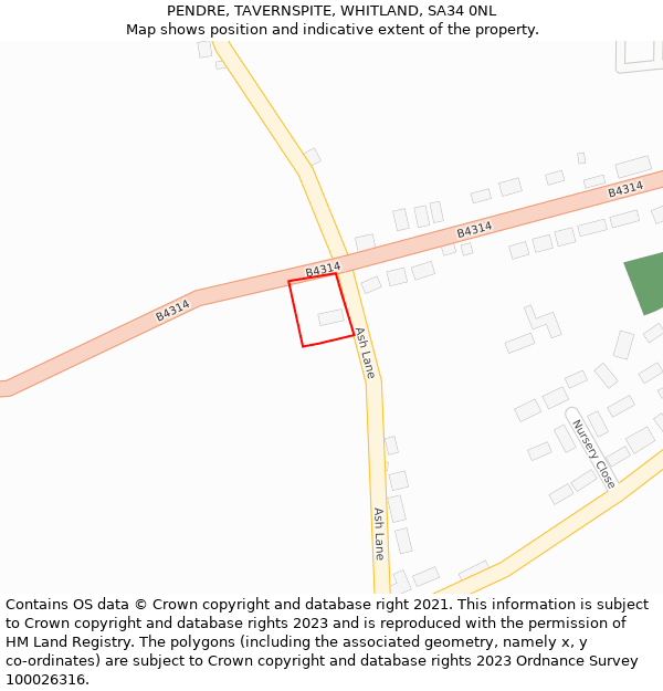 PENDRE, TAVERNSPITE, WHITLAND, SA34 0NL: Location map and indicative extent of plot