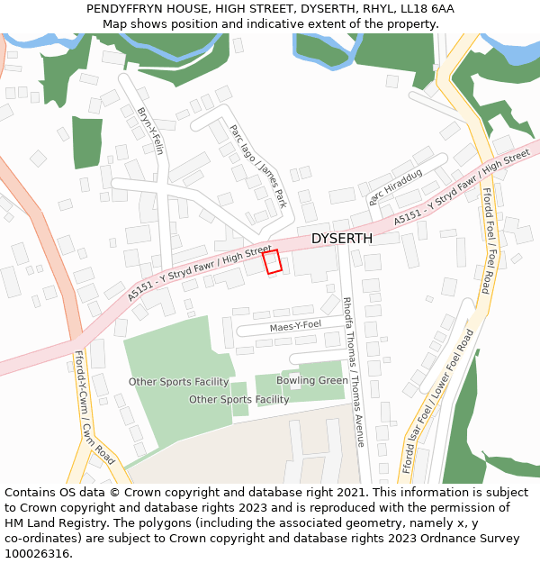 PENDYFFRYN HOUSE, HIGH STREET, DYSERTH, RHYL, LL18 6AA: Location map and indicative extent of plot