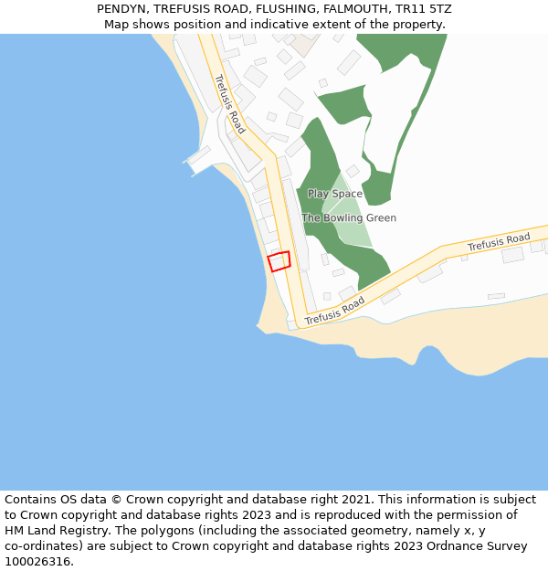 PENDYN, TREFUSIS ROAD, FLUSHING, FALMOUTH, TR11 5TZ: Location map and indicative extent of plot