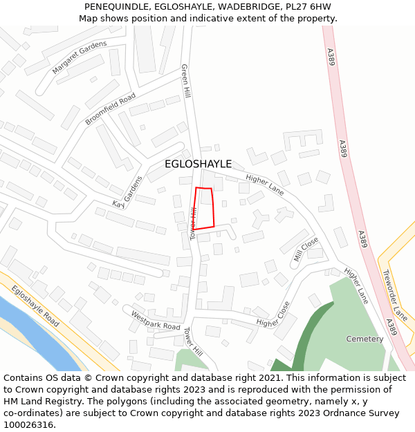 PENEQUINDLE, EGLOSHAYLE, WADEBRIDGE, PL27 6HW: Location map and indicative extent of plot
