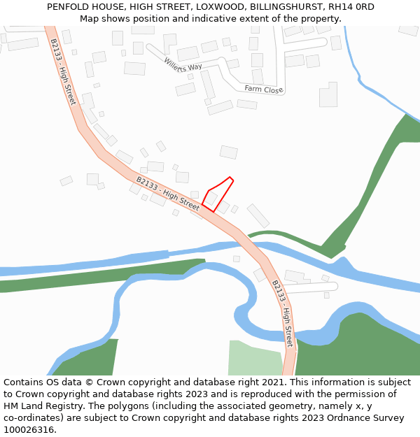 PENFOLD HOUSE, HIGH STREET, LOXWOOD, BILLINGSHURST, RH14 0RD: Location map and indicative extent of plot