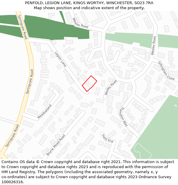 PENFOLD, LEGION LANE, KINGS WORTHY, WINCHESTER, SO23 7RA: Location map and indicative extent of plot