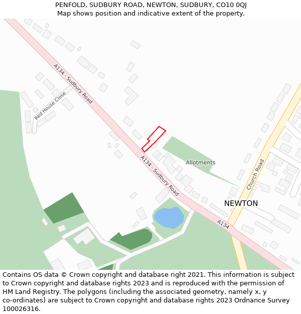 PENFOLD, SUDBURY ROAD, NEWTON, SUDBURY, CO10 0QJ: Location map and indicative extent of plot