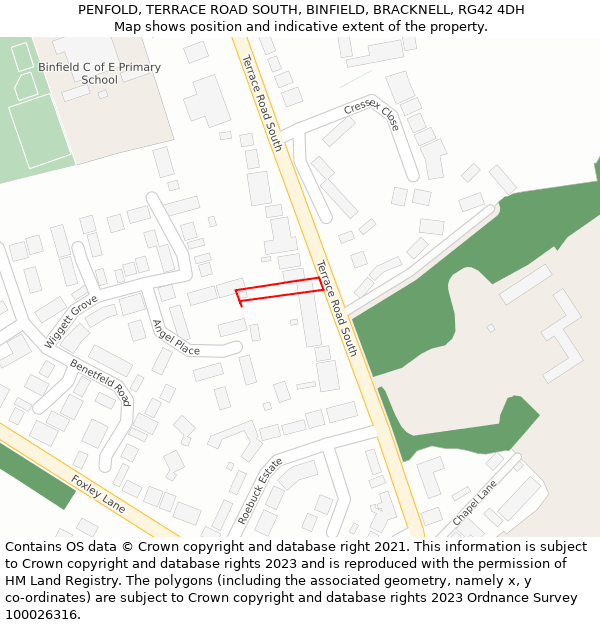 PENFOLD, TERRACE ROAD SOUTH, BINFIELD, BRACKNELL, RG42 4DH: Location map and indicative extent of plot