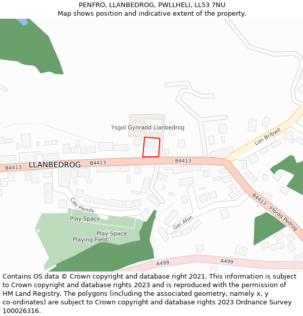 PENFRO, LLANBEDROG, PWLLHELI, LL53 7NU: Location map and indicative extent of plot