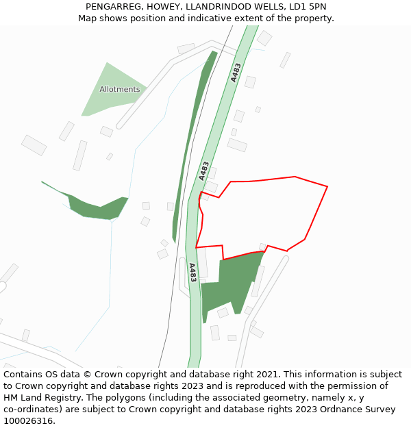 PENGARREG, HOWEY, LLANDRINDOD WELLS, LD1 5PN: Location map and indicative extent of plot