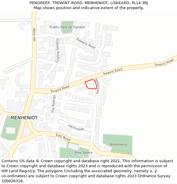 PENGREEP, TREWINT ROAD, MENHENIOT, LISKEARD, PL14 3RJ: Location map and indicative extent of plot