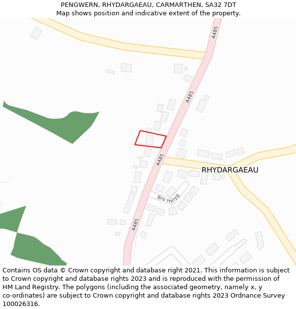 PENGWERN, RHYDARGAEAU, CARMARTHEN, SA32 7DT: Location map and indicative extent of plot