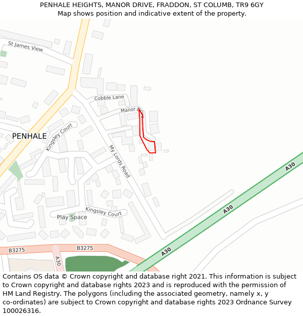 PENHALE HEIGHTS, MANOR DRIVE, FRADDON, ST COLUMB, TR9 6GY: Location map and indicative extent of plot