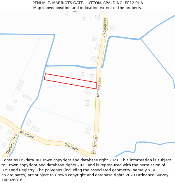 PENHALE, MARRIOTS GATE, LUTTON, SPALDING, PE12 9HN: Location map and indicative extent of plot