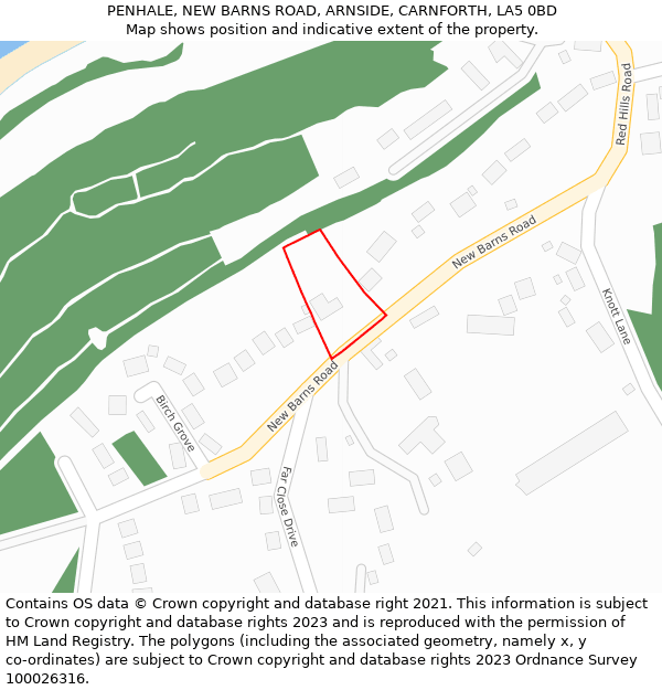 PENHALE, NEW BARNS ROAD, ARNSIDE, CARNFORTH, LA5 0BD: Location map and indicative extent of plot