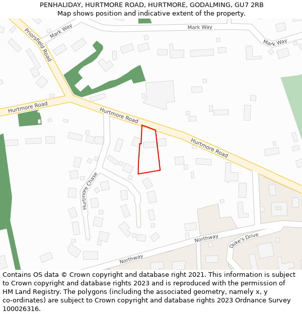 PENHALIDAY, HURTMORE ROAD, HURTMORE, GODALMING, GU7 2RB: Location map and indicative extent of plot