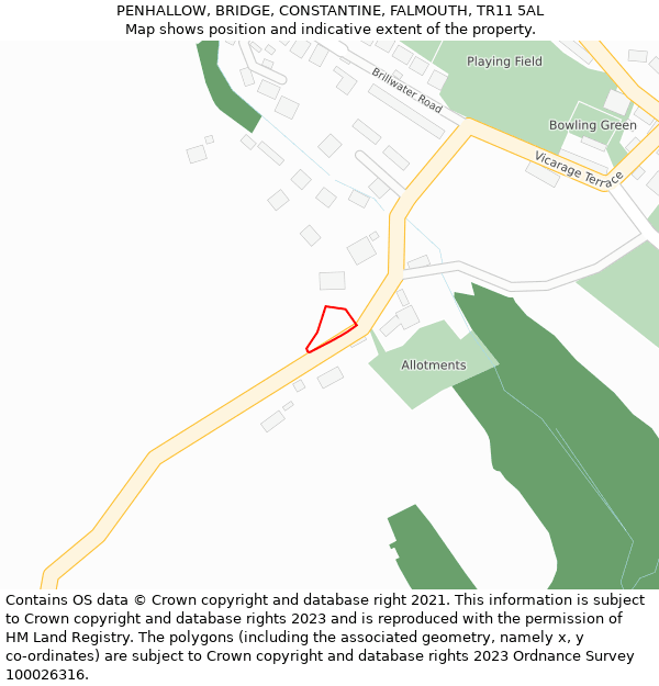 PENHALLOW, BRIDGE, CONSTANTINE, FALMOUTH, TR11 5AL: Location map and indicative extent of plot