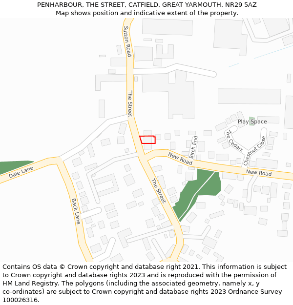 PENHARBOUR, THE STREET, CATFIELD, GREAT YARMOUTH, NR29 5AZ: Location map and indicative extent of plot