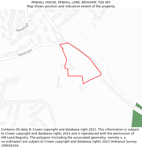 PENHILL HOUSE, PENHILL LANE, BRIXHAM, TQ5 0EY: Location map and indicative extent of plot