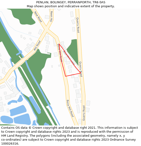 PENLAN, BOLINGEY, PERRANPORTH, TR6 0AS: Location map and indicative extent of plot