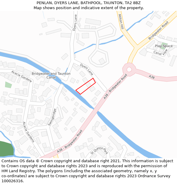 PENLAN, DYERS LANE, BATHPOOL, TAUNTON, TA2 8BZ: Location map and indicative extent of plot