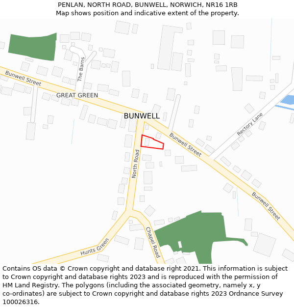 PENLAN, NORTH ROAD, BUNWELL, NORWICH, NR16 1RB: Location map and indicative extent of plot