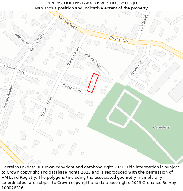 PENLAS, QUEENS PARK, OSWESTRY, SY11 2JD: Location map and indicative extent of plot