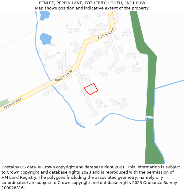 PENLEE, PEPPIN LANE, FOTHERBY, LOUTH, LN11 0UW: Location map and indicative extent of plot