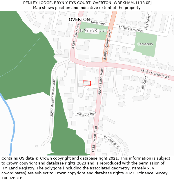 PENLEY LODGE, BRYN Y PYS COURT, OVERTON, WREXHAM, LL13 0EJ: Location map and indicative extent of plot
