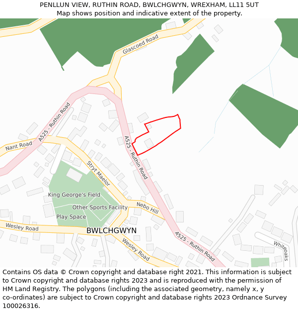 PENLLUN VIEW, RUTHIN ROAD, BWLCHGWYN, WREXHAM, LL11 5UT: Location map and indicative extent of plot