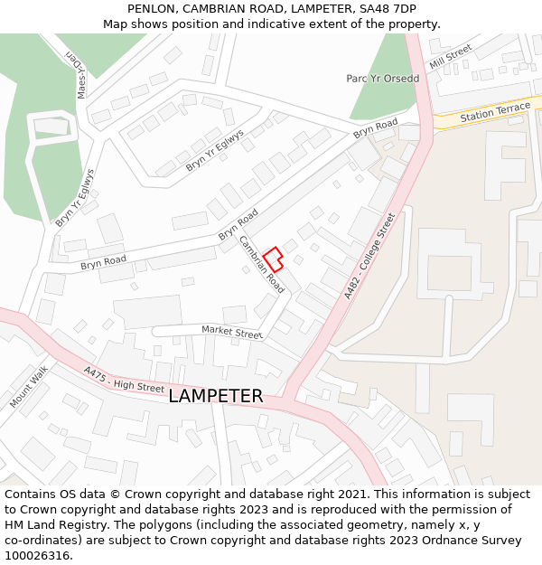 PENLON, CAMBRIAN ROAD, LAMPETER, SA48 7DP: Location map and indicative extent of plot