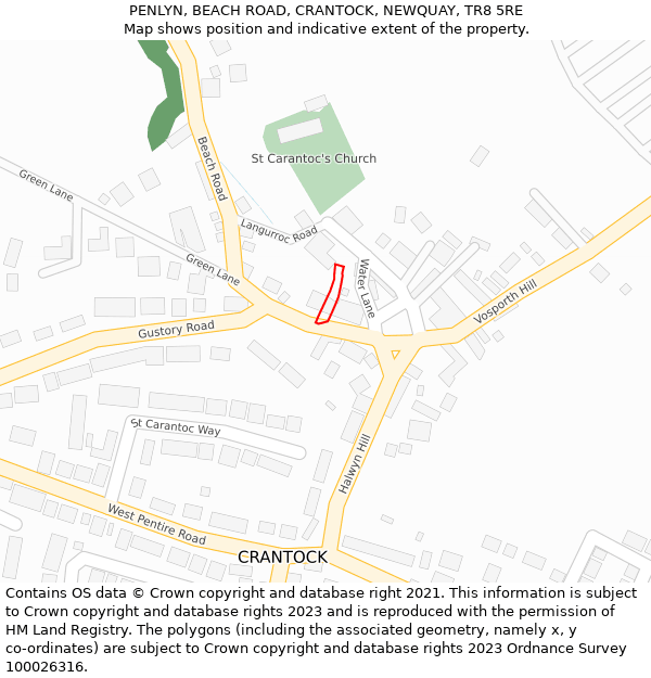 PENLYN, BEACH ROAD, CRANTOCK, NEWQUAY, TR8 5RE: Location map and indicative extent of plot