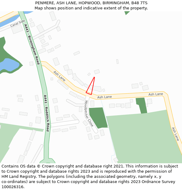 PENMERE, ASH LANE, HOPWOOD, BIRMINGHAM, B48 7TS: Location map and indicative extent of plot