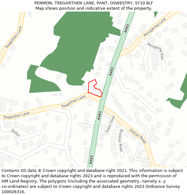 PENMON, TREGARTHEN LANE, PANT, OSWESTRY, SY10 8LF: Location map and indicative extent of plot