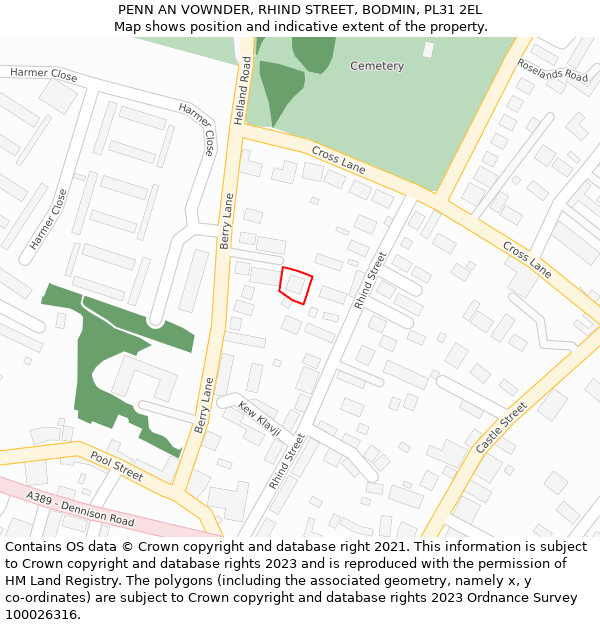 PENN AN VOWNDER, RHIND STREET, BODMIN, PL31 2EL: Location map and indicative extent of plot