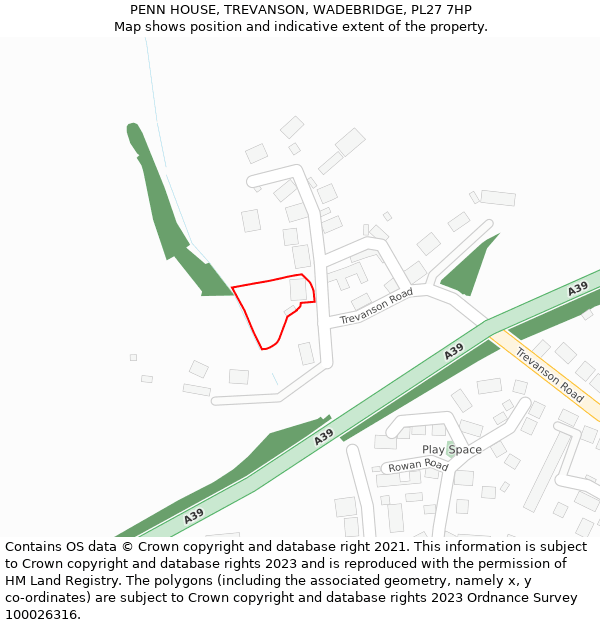PENN HOUSE, TREVANSON, WADEBRIDGE, PL27 7HP: Location map and indicative extent of plot
