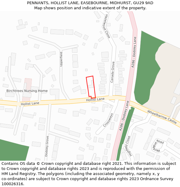 PENNANTS, HOLLIST LANE, EASEBOURNE, MIDHURST, GU29 9AD: Location map and indicative extent of plot