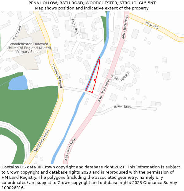 PENNHOLLOW, BATH ROAD, WOODCHESTER, STROUD, GL5 5NT: Location map and indicative extent of plot