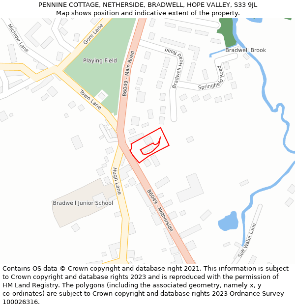 PENNINE COTTAGE, NETHERSIDE, BRADWELL, HOPE VALLEY, S33 9JL: Location map and indicative extent of plot