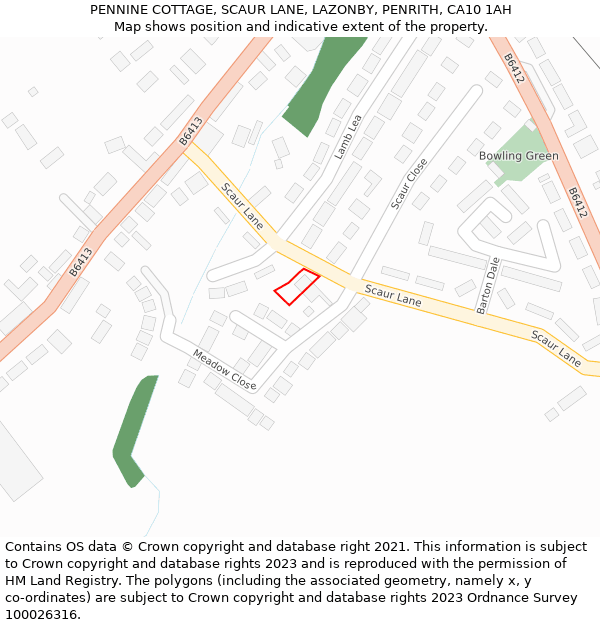 PENNINE COTTAGE, SCAUR LANE, LAZONBY, PENRITH, CA10 1AH: Location map and indicative extent of plot