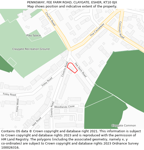 PENNSWAY, FEE FARM ROAD, CLAYGATE, ESHER, KT10 0JX: Location map and indicative extent of plot