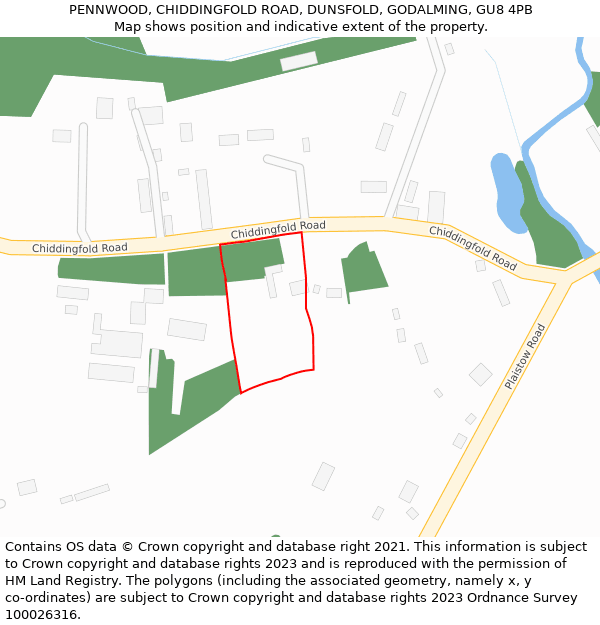 PENNWOOD, CHIDDINGFOLD ROAD, DUNSFOLD, GODALMING, GU8 4PB: Location map and indicative extent of plot