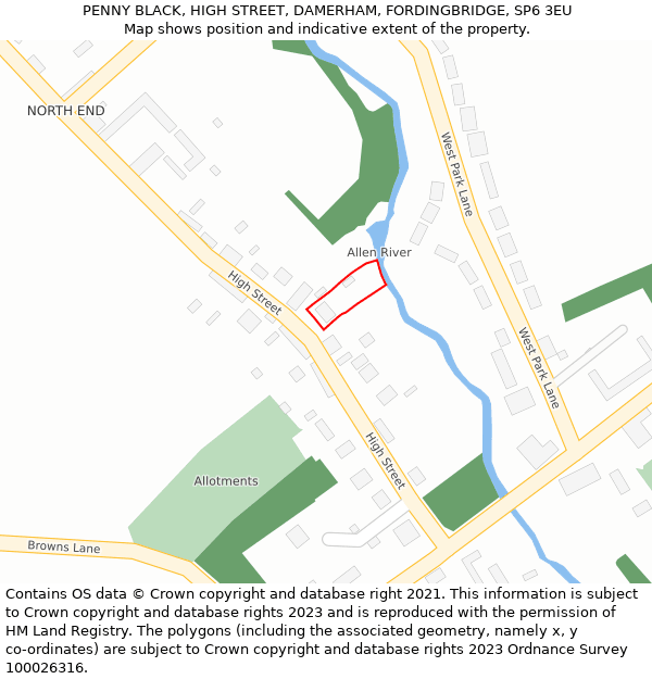 PENNY BLACK, HIGH STREET, DAMERHAM, FORDINGBRIDGE, SP6 3EU: Location map and indicative extent of plot