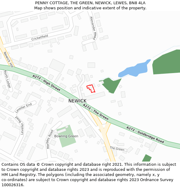 PENNY COTTAGE, THE GREEN, NEWICK, LEWES, BN8 4LA: Location map and indicative extent of plot