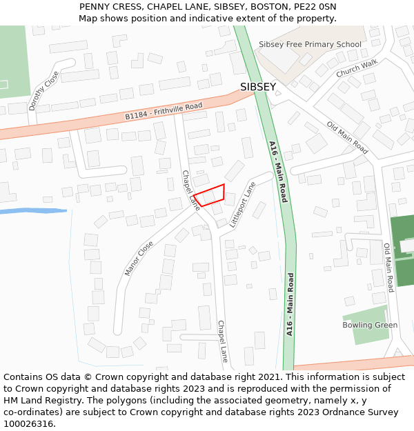 PENNY CRESS, CHAPEL LANE, SIBSEY, BOSTON, PE22 0SN: Location map and indicative extent of plot