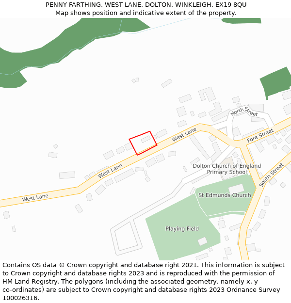 PENNY FARTHING, WEST LANE, DOLTON, WINKLEIGH, EX19 8QU: Location map and indicative extent of plot